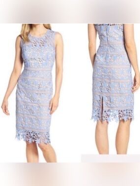 Eliza J Sleeveless Light Blue Lace Sheath Dress